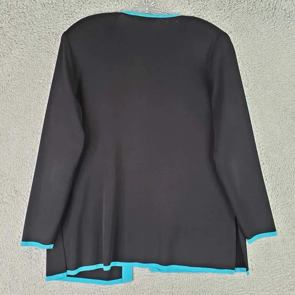Exclusively Misook Cardigan Knit Women’s Size Large Petite Black Open Front